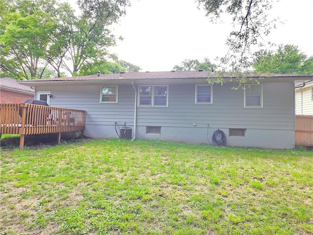 529 S Northern Blvd, Sugar Creek, MO 64054 - back of property with a wooden deck, a yard, and central AC unit