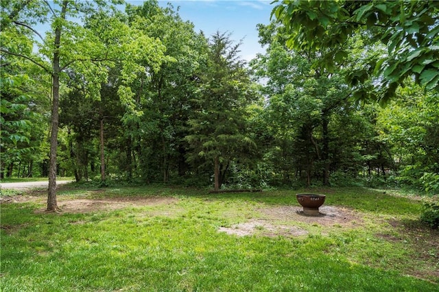 429 SE Lakeside Dr, Lacygne, KS 66040 - view of green lawn with a fire pit and a view of trees