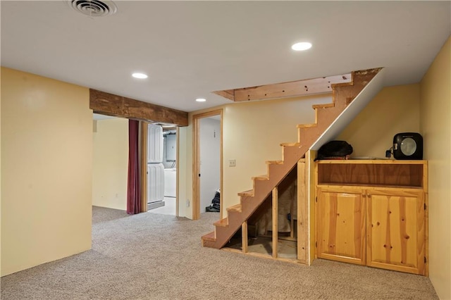 429 SE Lakeside Dr, Lacygne, KS 66040 - finished basement with carpet flooring, stairs, and recessed lighting