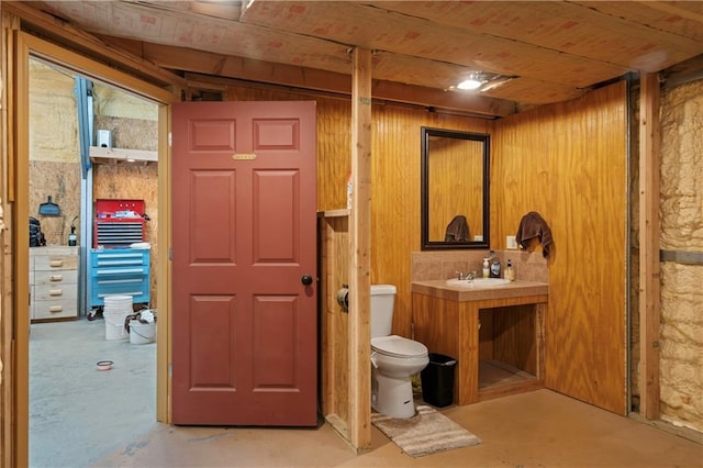 429 SE Lakeside Dr, Lacygne, KS 66040 - bathroom with unfinished concrete floors, toilet, and vanity