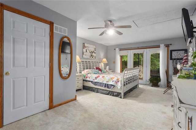 336 SE Zack Wheat Dr, Polo, MO 64671 - carpeted bedroom featuring access to exterior, french doors, ceiling fan, and baseboards