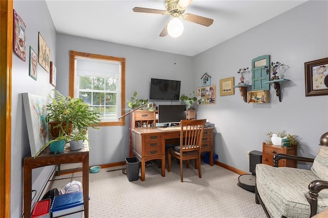 336 SE Zack Wheat Dr, Polo, MO 64671 - office with a ceiling fan, carpet flooring, and baseboards