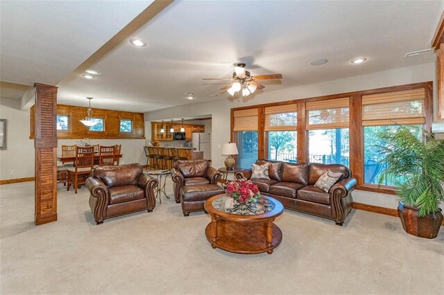 26650 W 100th Pl, Olathe, KS 66061 - living area featuring recessed lighting, carpet, baseboards, and ceiling fan