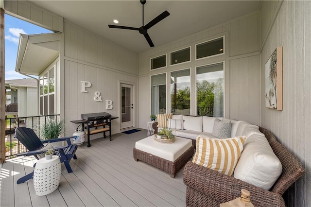 11573 S Mize Rd, Olathe, KS 66061 - sunroom / solarium with a ceiling fan, outdoor lounge area, and healthy amount of natural light