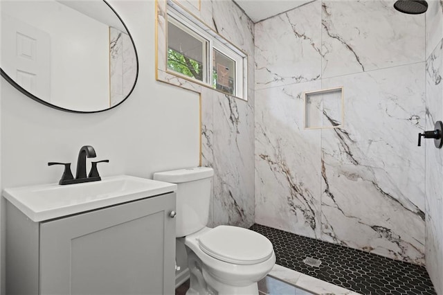 8003 E 118th Ter, Kansas City, MO 64134 - full bath featuring a shower stall, toilet, vanity, and marble finish floors