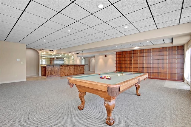 4641 SW Soldier Dr, Lees Summit, MO 64082 - game room featuring carpet floors, billiards table, baseboards, bar area, and recessed lighting
