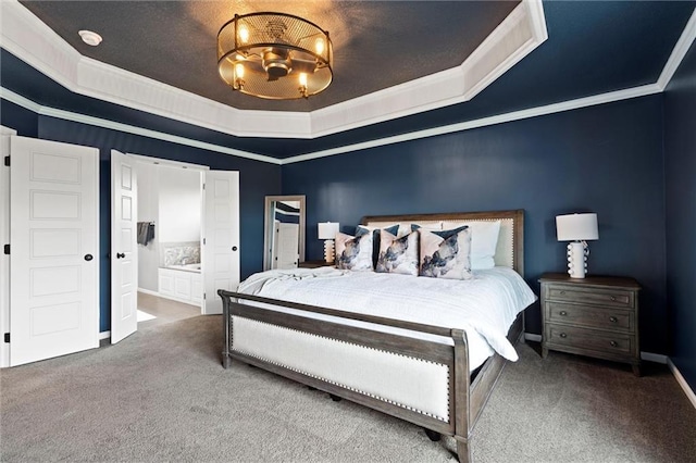 24957 W 98th St, Lenexa, KS 66227 - bedroom with carpet floors, a tray ceiling, baseboards, and ornamental molding