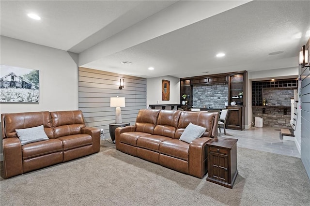 24957 W 98th St, Lenexa, KS 66227 - living room featuring carpet floors, bar area, and recessed lighting