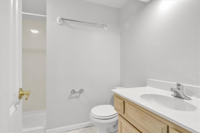 1600 NE 97th St, Kansas City, MO 64155 - bathroom with vanity, toilet, tile patterned floors, and a shower