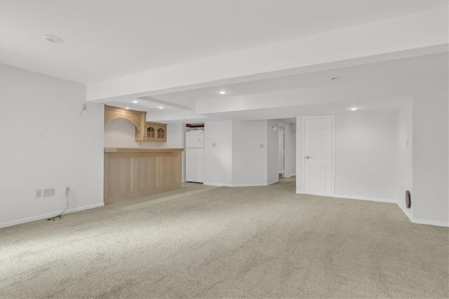 1600 NE 97th St, Kansas City, MO 64155 - unfurnished living room featuring light colored carpet, recessed lighting, and baseboards