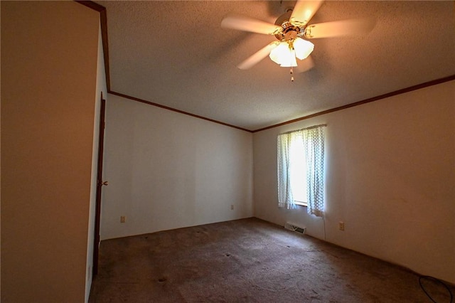 20435 Rb Hwy, Flemington, MO 65650 - unfurnished room featuring carpet flooring, crown molding, a textured ceiling, and a ceiling fan