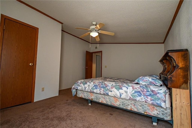 20435 Rb Hwy, Flemington, MO 65650 - carpeted bedroom with ornamental molding, ceiling fan, and a textured ceiling