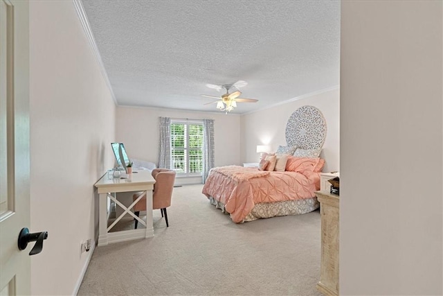 12613 Sherwood St, Leawood, KS 66209 - bedroom featuring crown molding, carpet, a textured ceiling, a ceiling fan, and baseboards