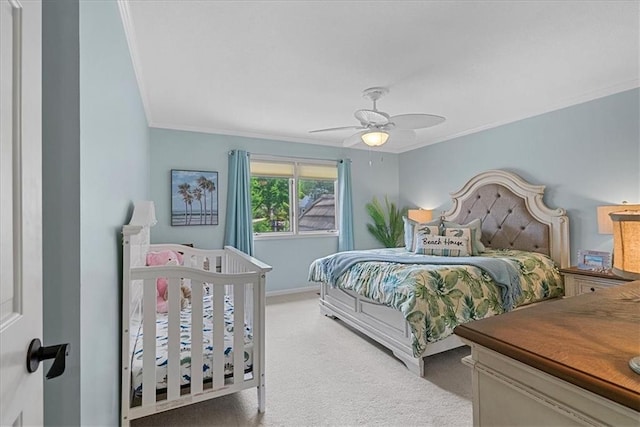 12613 Sherwood St, Leawood, KS 66209 - carpeted bedroom with crown molding, a ceiling fan, and baseboards