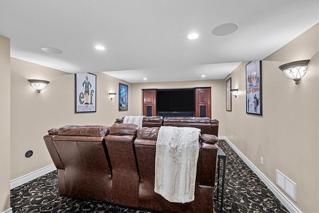 12613 Sherwood St, Leawood, KS 66209 - carpeted home theater room featuring baseboards and recessed lighting