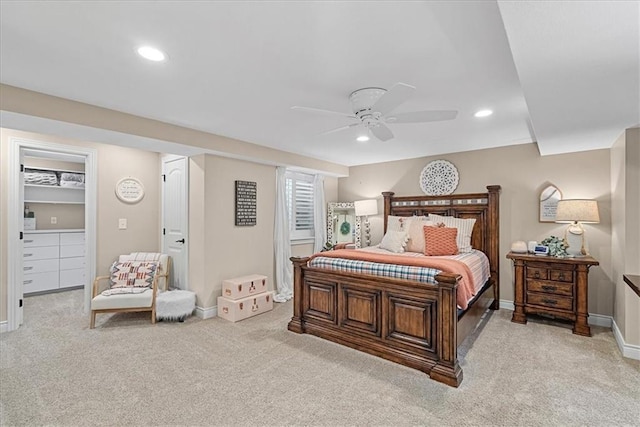 12613 Sherwood St, Leawood, KS 66209 - bedroom featuring light colored carpet, recessed lighting, baseboards, and ceiling fan