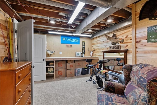 12613 Sherwood St, Leawood, KS 66209 - office area with a workshop area, wooden walls, and carpet
