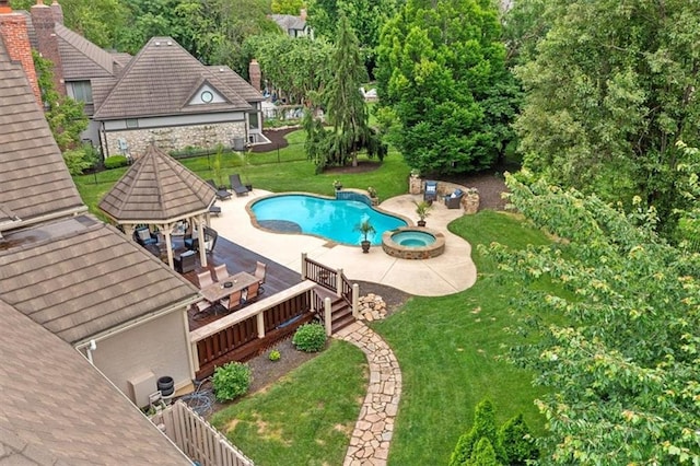 12613 Sherwood St, Leawood, KS 66209 - view of swimming pool with a gazebo, a patio, and a pool with connected hot tub