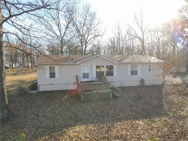 20662 Rb Hwy, Flemington, MO 65650 - back of house featuring crawl space, a wooden deck, and a shingled roof