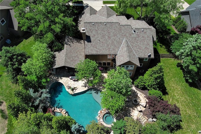 12843 Noland St, Overland Park, KS 66213 - view from above of property featuring a pool area