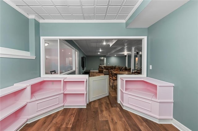 12843 Noland St, Overland Park, KS 66213 - kitchen with wood finished floors, crown molding, and an ornate ceiling