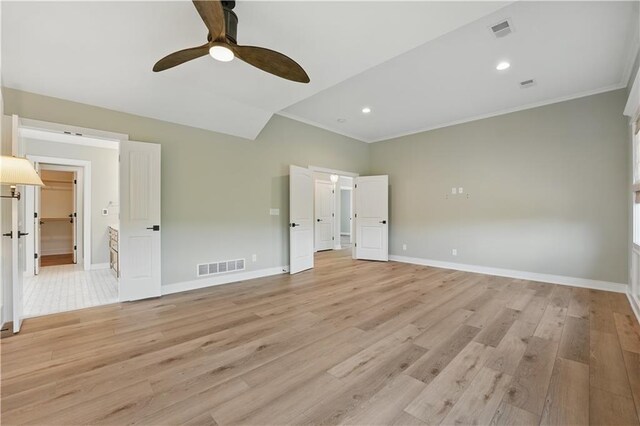 11588 S Houston St, Olathe, KS 66061 - unfurnished bedroom with crown molding, light wood-style flooring, baseboards, recessed lighting, and a ceiling fan