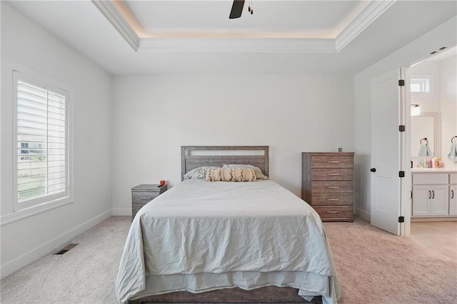24765 W 89th Ter, Lenexa, KS 66227 - bedroom featuring light carpet, multiple windows, and a raised ceiling
