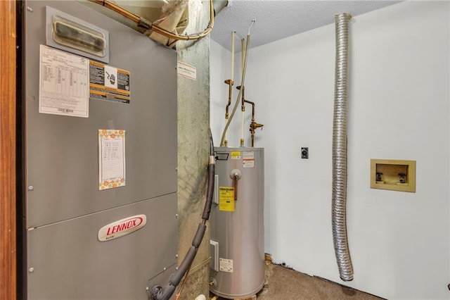 utility room featuring heating unit and water heater