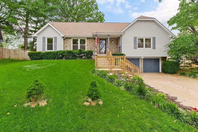 11808 Harrison Dr, Kansas City, MO 64131 - ranch-style house with an attached garage, concrete driveway, and stone siding