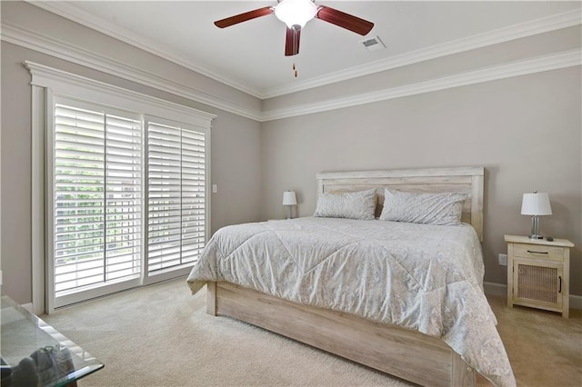 15908 Fontana St Unit 240, Overland Park, KS 66085 - bedroom featuring carpet, access to exterior, crown molding, and a ceiling fan