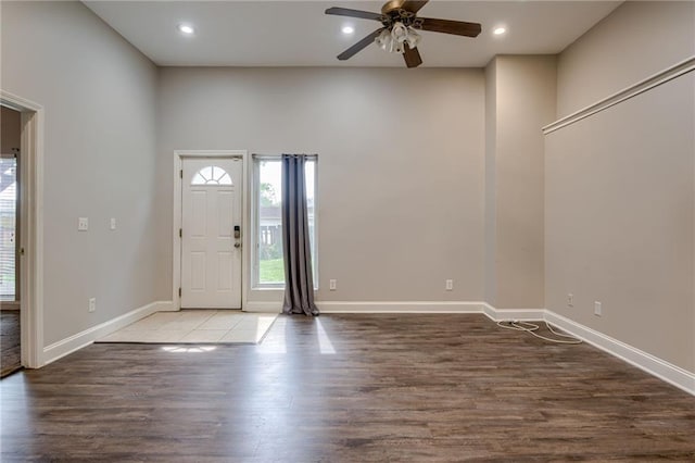 7100 N Cherry St, Gladstone, MO 64118 - foyer entrance featuring ceiling fan, wood finished floors, baseboards, and recessed lighting