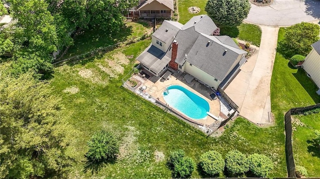 view from above of property with a pool