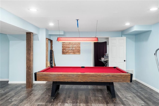 222 Prairie Ln, Wellsville, KS 66092 - rec room with wood finished floors, baseboards, billiards, and recessed lighting