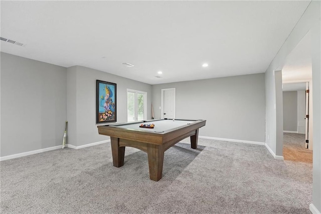 11203 Cedar St, Leawood, KS 66211 - recreation room with carpet flooring, baseboards, recessed lighting, and billiards table