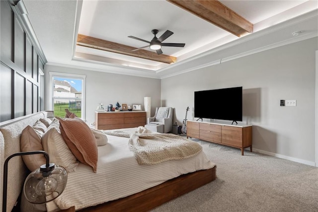 4813 NE Jamestown Dr, Lees Summit, MO 64064 - bedroom with carpet, a tray ceiling, a ceiling fan, and crown molding