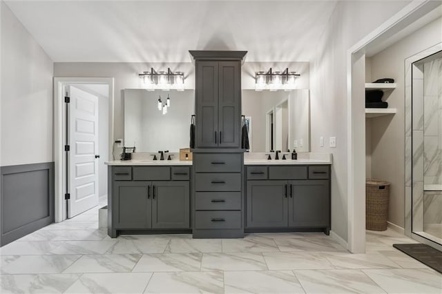 4813 NE Jamestown Dr, Lees Summit, MO 64064 - full bathroom with marble finish floors, double vanity, and a tile shower