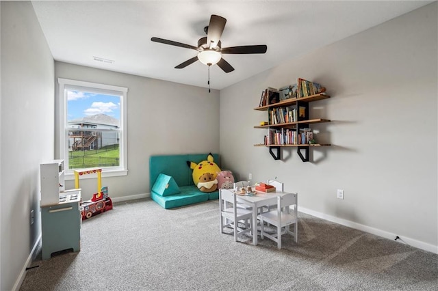 4813 NE Jamestown Dr, Lees Summit, MO 64064 - rec room with carpet flooring and a ceiling fan