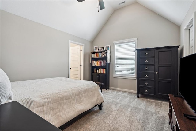 4813 NE Jamestown Dr, Lees Summit, MO 64064 - bedroom featuring vaulted ceiling, light carpet, and a ceiling fan