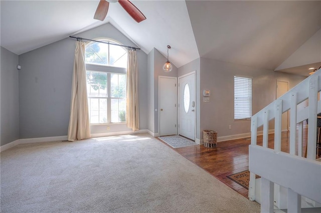 4729 Halsey St, Shawnee, KS 66216 - foyer with lofted ceiling, carpet flooring, and a ceiling fan
