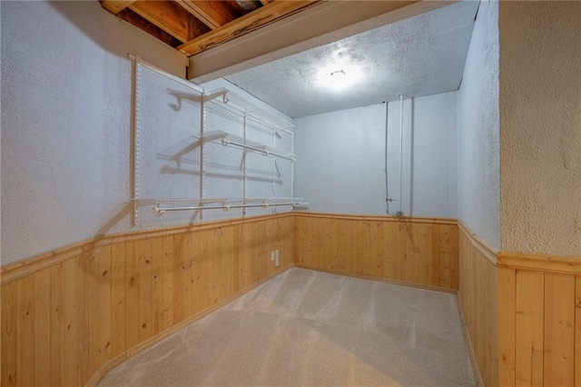 4729 Halsey St, Shawnee, KS 66216 - unfurnished room featuring wainscoting, wood walls, and carpet floors