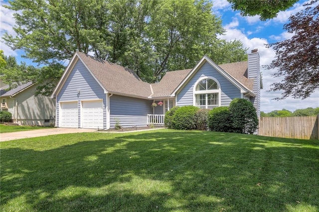 4729 Halsey St, Shawnee, KS 66216 - view of front of house with a chimney, an attached garage, a shingled roof, and concrete driveway