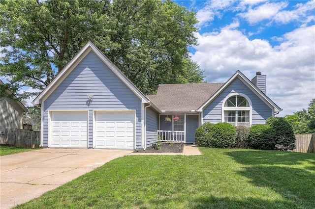 4729 Halsey St, Shawnee, KS 66216 - view of front facade featuring a chimney, concrete driveway, covered porch, and an attached garage