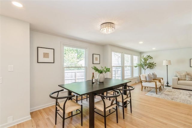 5008 W 79th St, Prairie Village, KS 66208 - dining room featuring healthy amount of natural light, light wood-style flooring, baseboards, recessed lighting, and a chandelier
