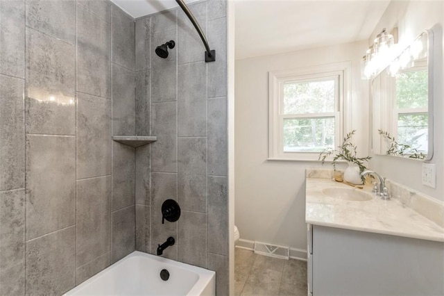 5008 W 79th St, Prairie Village, KS 66208 - full bath featuring vanity, toilet, baseboards, tub / shower combination, and tile patterned floors