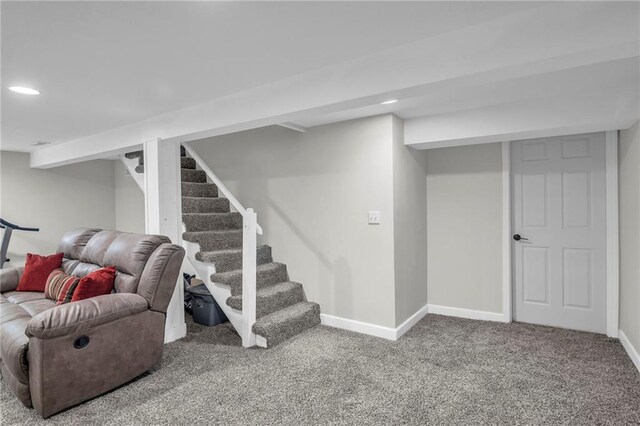 835 N 83rd Dr, Kansas City, KS 66112 - finished basement featuring carpet floors, baseboards, stairway, and recessed lighting