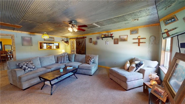 14948 E Stokes Rd, Nevada, MO 64772 - living room featuring a ceiling fan and carpet