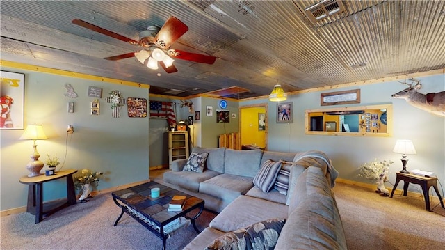 14948 E Stokes Rd, Nevada, MO 64772 - carpeted living area with baseboards and ceiling fan