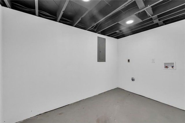 finished below grade area featuring electric panel