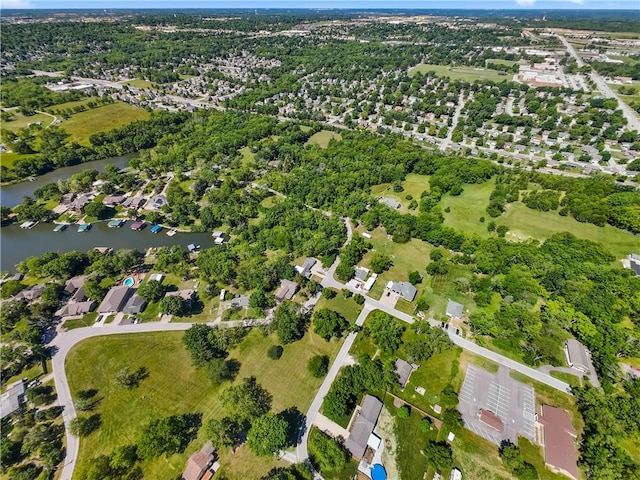 1717 NE Luther Rd, Lees Summit, MO 64086 - aerial view of property and surrounding area with a nearby body of water
