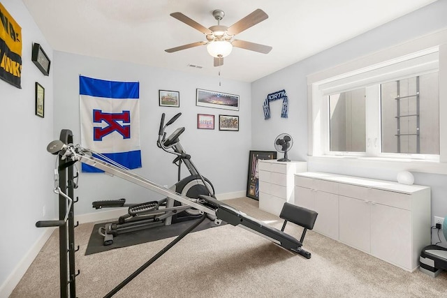 4403 Goldfield St, Lawrence, KS 66049 - exercise room with ceiling fan, baseboards, and carpet floors